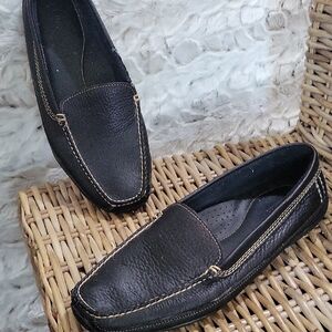 L.L. Bean Dark Brown Pebbled Leather Slip-On Loafers Mens  13 EE, Flawed